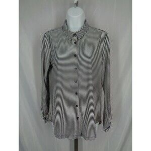 Ann Taylor Stripe Tab Roll Sleeve Button Shirt Size Medium
